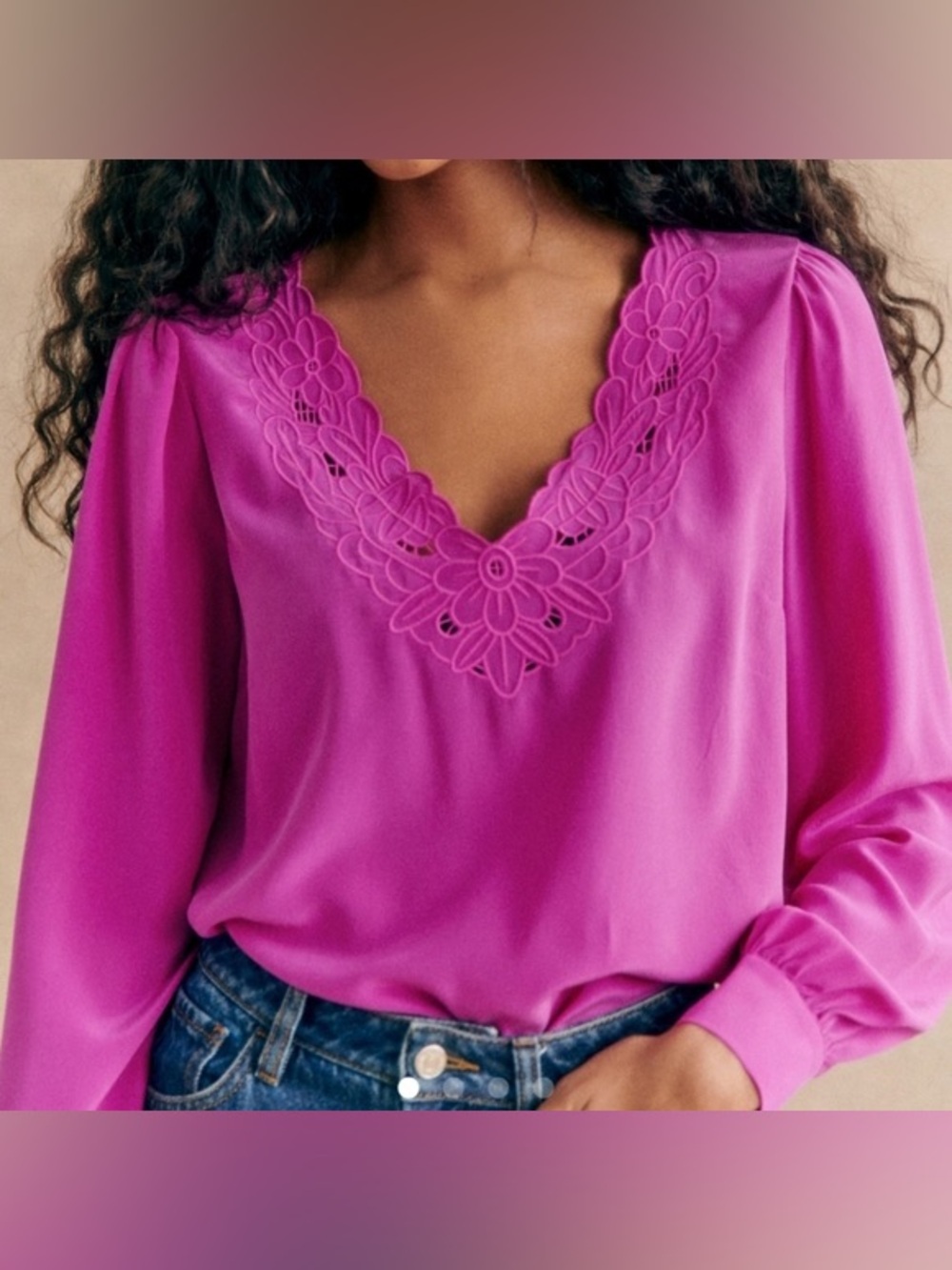 Sézane Juliette Blouse In Fuschia 100% Silk Size 34
